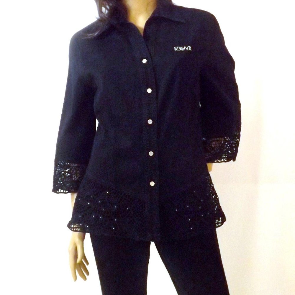 Blouse with 3/4 sleeve, chic, lace trim